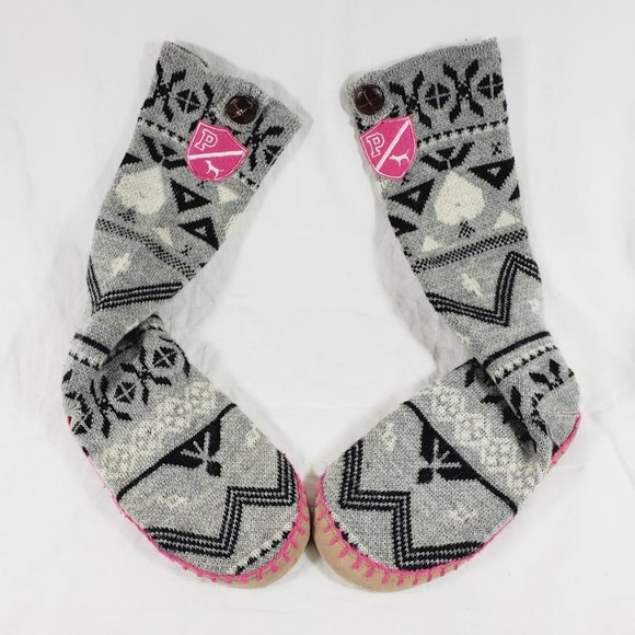 Victoria's Secret PINK Small 5 6 Nordic Sweater Slippers Mukluk Tall Sock Boots - Picture 1 of 3
